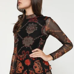 Desigual Robe En Résille Imprimée Jupe Plissée - Noir 7 Desigual Robe En Résille Imprimée Jupe Plissée - Noir -Promos Sublisca Magasin 001004468 001 V4 T4