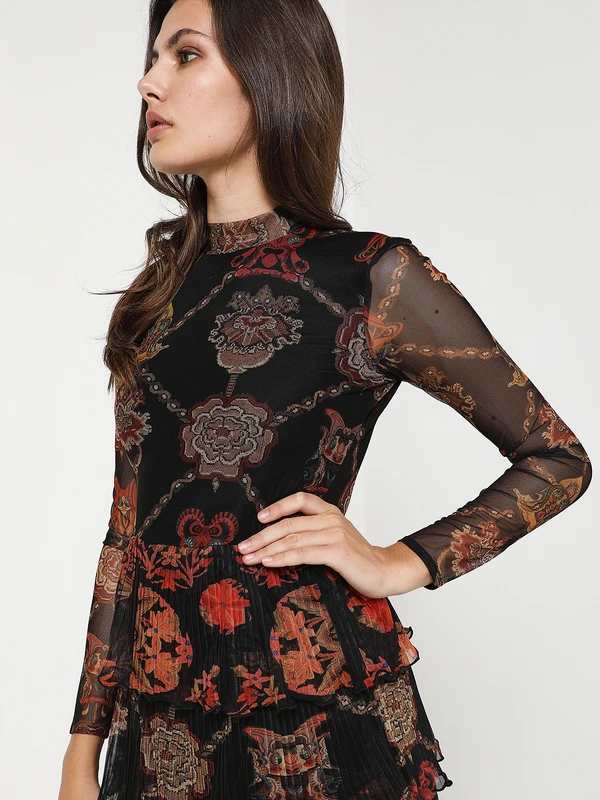 Desigual Robe En Résille Imprimée Jupe Plissée - Noir 4 Desigual Robe En Résille Imprimée Jupe Plissée - Noir – Image 4