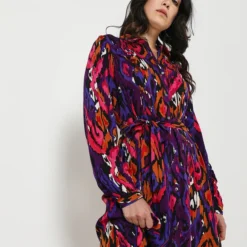 ONLY Robe Chemisier Ceinturée À Imprimé Ikat - Violet -Promos Sublisca Magasin 001004469 001 V3 T4