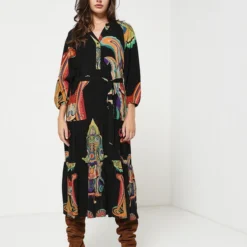 Desigual Robe Longue En Tissu Fluide Imprimé - Noir -Promos Sublisca Magasin 001004475 001 V3 T4
