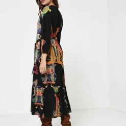 Desigual Robe Longue En Tissu Fluide Imprimé - Noir -Promos Sublisca Magasin 001004475 001 V4 T4