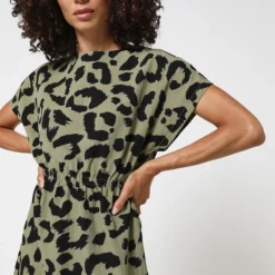 Molly Bracken Robe En Crêpe Imprimé Léopard - Vert Kaki -Promos Sublisca Magasin 001004506 001 V4 T4