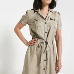 Robe Esprit Saharienne En Lyocell - Vert Kaki -Promos Sublisca Magasin 001004510 001 V2 T4