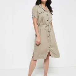 Robe Esprit Saharienne En Lyocell - Vert Kaki -Promos Sublisca Magasin 001004510 001 V3 T4