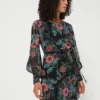 Molly Bracken Robe Ceinturée En Voile Imprimé Floral - Noir