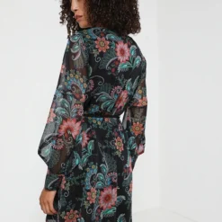 Molly Bracken Robe Ceinturée En Voile Imprimé Floral - Noir -Promos Sublisca Magasin 001004512 001 V2 T4