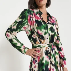 Robe Chemise Imprimé Tie And Dye - Vert -Promos Sublisca Magasin 001004521 001 V3 T4