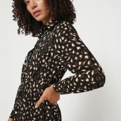 Molly Bracken Robe Chemisier Plissée À Imprimé Léopard - Noir -Promos Sublisca Magasin 001004526 001 V4 T4