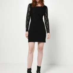 MORGAN Robe Décolleté Dos Avec Dentelle - Noir -Promos Sublisca Magasin 001004531 001 V3 T4