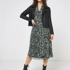 ONE STEP Robe En Voile Imprimé Animalier - Noir -Promos Sublisca Magasin 001004535 001 V3 T4