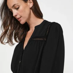 LA PETITE ETOILE Robe Chemise Unie Avec Dentelle - Noir -Promos Sublisca Magasin 001004540 001 V4 T4