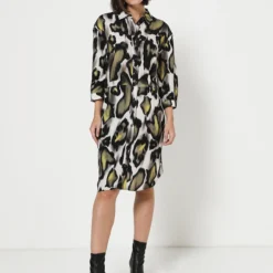 Betty Barclay Robe Chemisier Imprimée Taches - Vert Kaki -Promos Sublisca Magasin 001004553 001 V3 T4