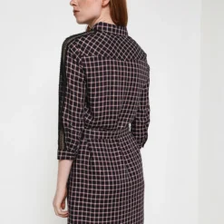 Ikks Robe Blousante Ceinturée À Carreaux - Bleu Marine -Promos Sublisca Magasin 001004567 001 V2 T4