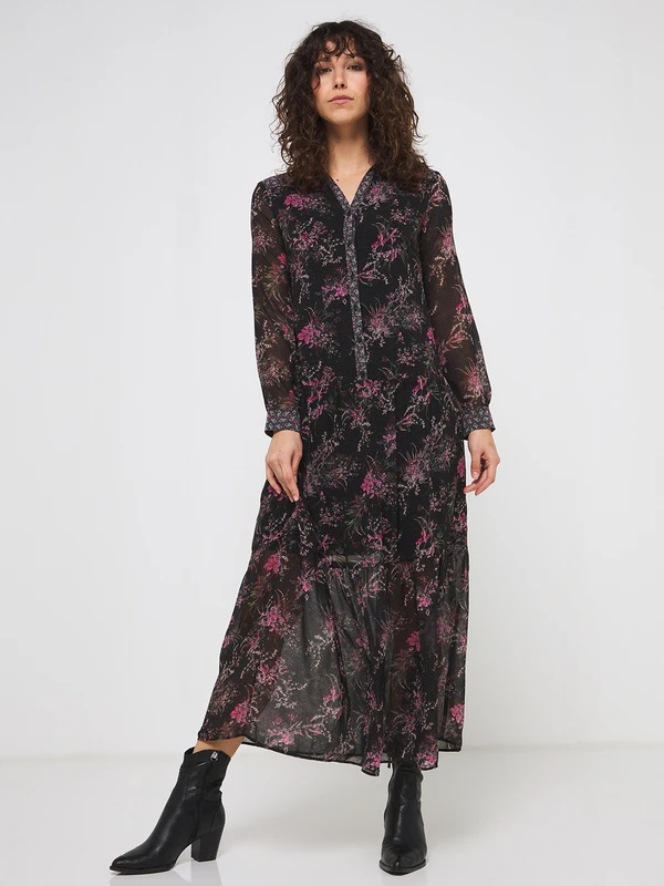 ONE STEP Robe En Voile Imprimé - Noir 1 ONE STEP Robe En Voile Imprimé - Noir