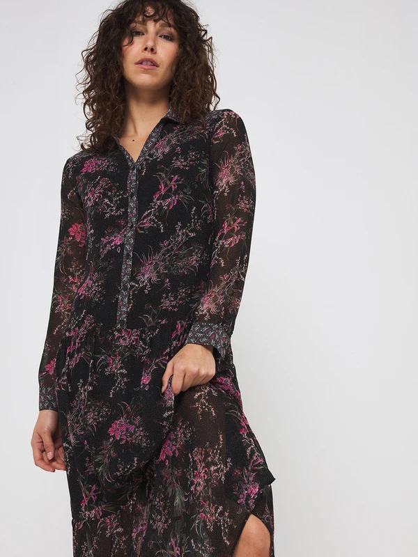 ONE STEP Robe En Voile Imprimé - Noir 2 ONE STEP Robe En Voile Imprimé - Noir – Image 2