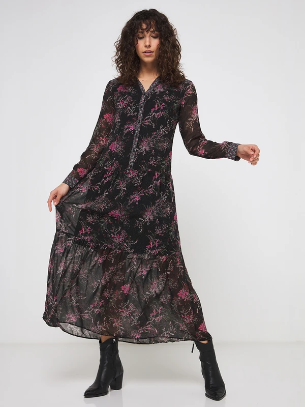 ONE STEP Robe En Voile Imprimé - Noir 3 ONE STEP Robe En Voile Imprimé - Noir – Image 3