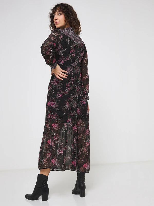 ONE STEP Robe En Voile Imprimé - Noir 4 ONE STEP Robe En Voile Imprimé - Noir – Image 4