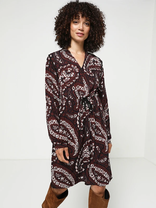 Robe Cintrée, Col Ruché - Rouge Bordeaux 1 Robe Cintrée, Col Ruché - Rouge Bordeaux