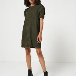 Molly Bracken Robe Droite En Velours Côtelé - Vert Kaki -Promos Sublisca Magasin 001004587 001 V3 T4