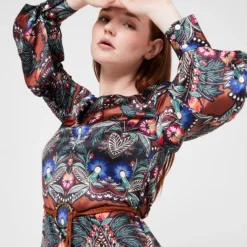 Molly Bracken Robe Housse En Satin Imprimé Fleurs - Marron -Promos Sublisca Magasin 001004593 001 V4 T4