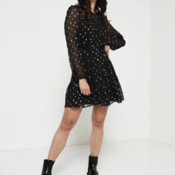 ONLY Robe Courte En Voile À Imprimé Foil - Noir -Promos Sublisca Magasin 001004595 001 V3 T4