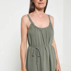 Vila Robe Longue À Bretelles Avec Lin - Vert Kaki -Promos Sublisca Magasin 001004606 001 V3 T4