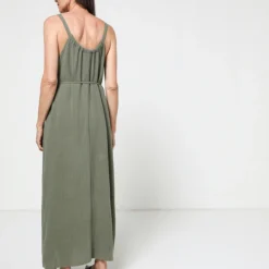 Vila Robe Longue À Bretelles Avec Lin - Vert Kaki -Promos Sublisca Magasin 001004606 001 V4 T4