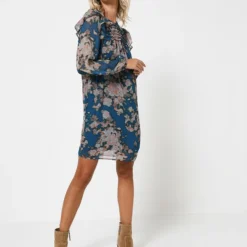 ESPRIT Robe En Voile Imprimé - Bleu -Promos Sublisca Magasin 001004607 001 V3 T4