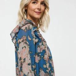 ESPRIT Robe En Voile Imprimé - Bleu -Promos Sublisca Magasin 001004607 001 V4 T4