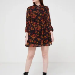 Molly Bracken Robe En Voile Imprimé Fleurs - Noir -Promos Sublisca Magasin 001004609 001 V3 T4