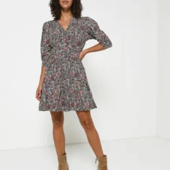 SEE U SOON Robe Chemise Imprimée - Noir -Promos Sublisca Magasin 001004622 001 V3 T4