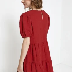 Desigual Robe Babydoll En Tissu Crépon Uni - Rouge -Promos Sublisca Magasin 001004630 001 V2 T4