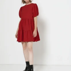 Desigual Robe Babydoll En Tissu Crépon Uni - Rouge -Promos Sublisca Magasin 001004630 001 V3 T4