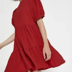 Desigual Robe Babydoll En Tissu Crépon Uni - Rouge -Promos Sublisca Magasin 001004630 001 V4 T4