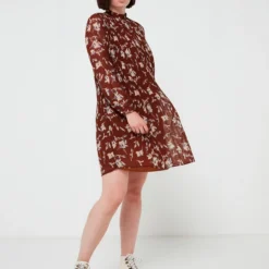 ESPRIT Robe En Voile Plissé - Marron