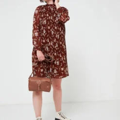 ESPRIT Robe En Voile Plissé - Marron -Promos Sublisca Magasin 001004640 001 V3 T4