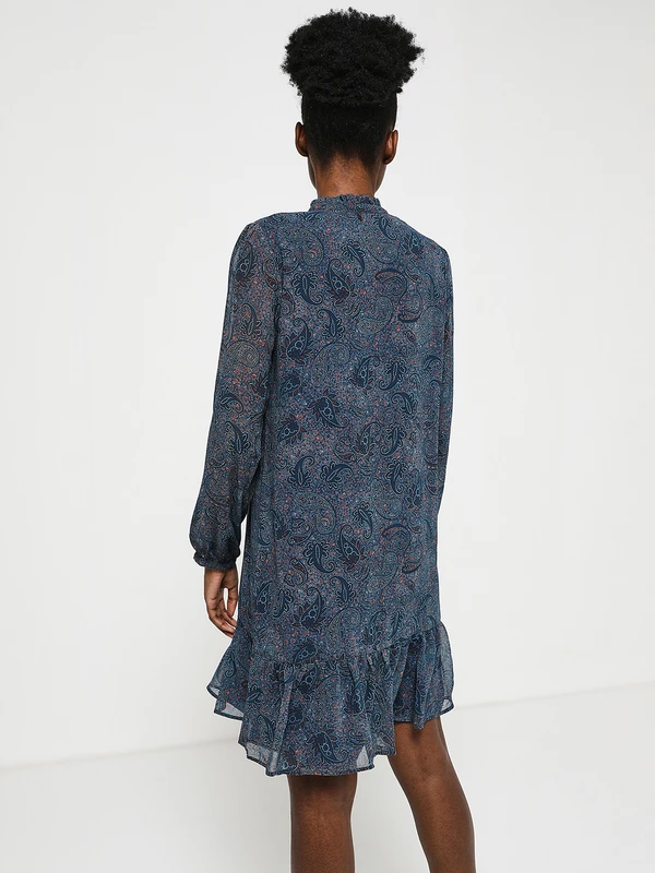 ONE STEP Robe En Voile Imprimé Cachemire - Bleu Canard 2 ONE STEP Robe En Voile Imprimé Cachemire - Bleu Canard – Image 2