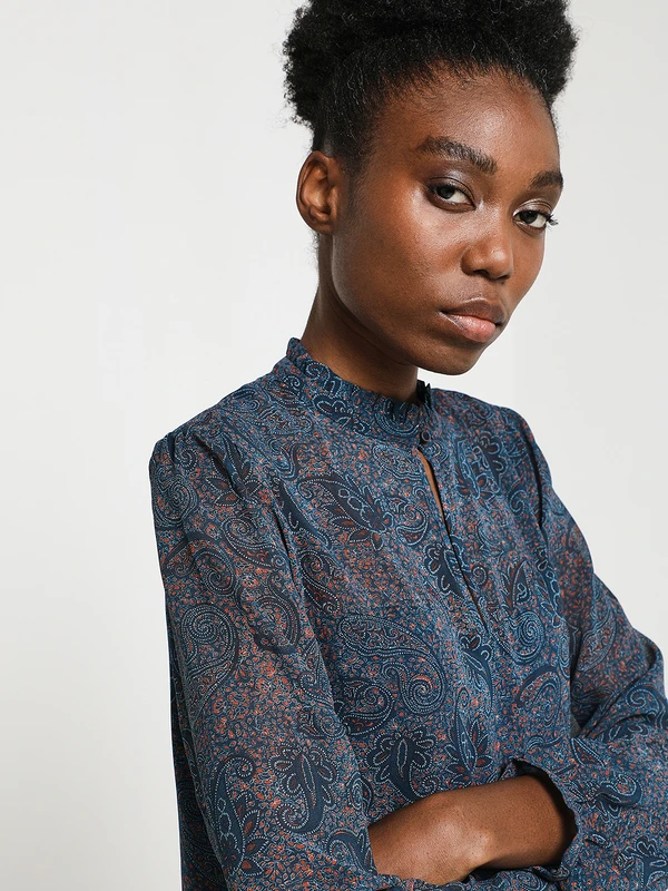 ONE STEP Robe En Voile Imprimé Cachemire - Bleu Canard 3 ONE STEP Robe En Voile Imprimé Cachemire - Bleu Canard – Image 3