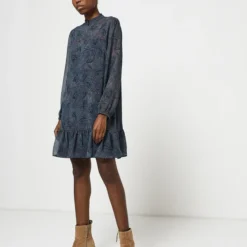 ONE STEP Robe En Voile Imprimé Cachemire - Bleu Canard 7 ONE STEP Robe En Voile Imprimé Cachemire - Bleu Canard -Promos Sublisca Magasin 001004641 001 V4 T4