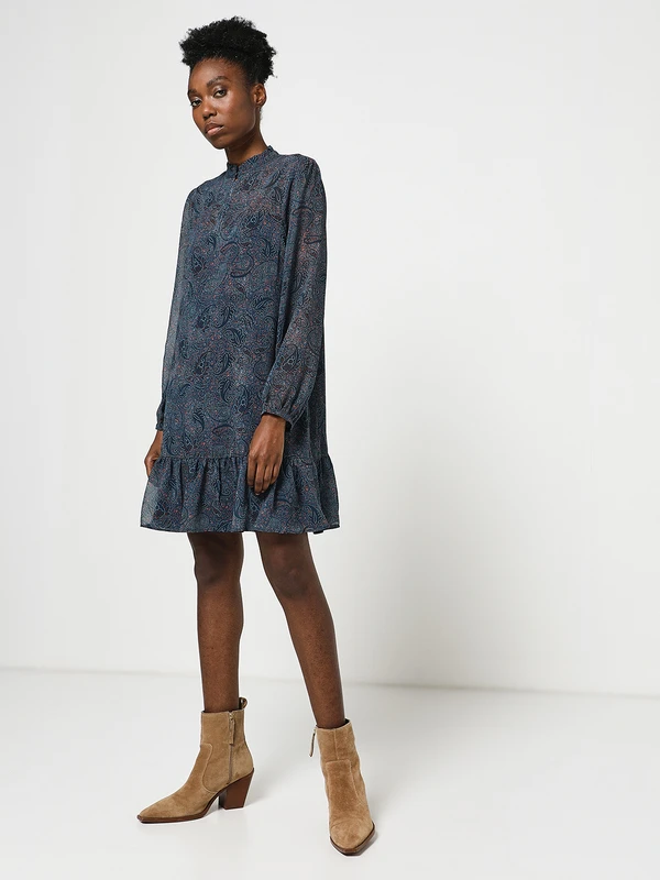 ONE STEP Robe En Voile Imprimé Cachemire - Bleu Canard 4 ONE STEP Robe En Voile Imprimé Cachemire - Bleu Canard – Image 4