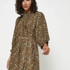 SEE U SOON Robe Ample Imprimée Fleurs - Camel