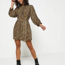 SEE U SOON Robe Ample Imprimée Fleurs - Camel -Promos Sublisca Magasin 001004645 001 V3 T4