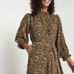 SEE U SOON Robe Ample Imprimée Fleurs - Camel -Promos Sublisca Magasin 001004645 001 V4 T4