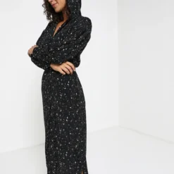 ONE STEP Robe Chemise Imprimée Avec Capuche - Noir -Promos Sublisca Magasin 001004647 001 V4 T4