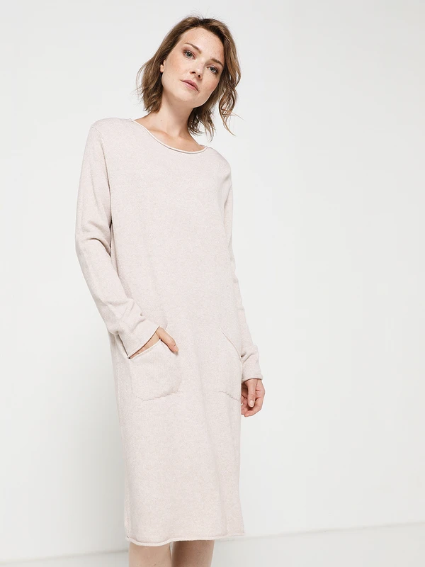 Robe Pull+ Écharpe À Pompons - Beige 1 Robe Pull+ Écharpe À Pompons - Beige