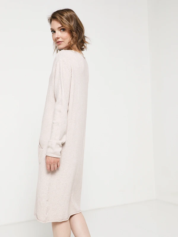 Robe Pull+ Écharpe À Pompons - Beige 2 Robe Pull+ Écharpe À Pompons - Beige – Image 2