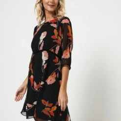 Molly Bracken Robe En Voile Imprimé Fleurs - Noir