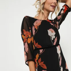 Molly Bracken Robe En Voile Imprimé Fleurs - Noir -Promos Sublisca Magasin 001004668 001 V3 T4