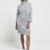 Robe En Tricot Moucheté Motif Placé Jacquard - Gris