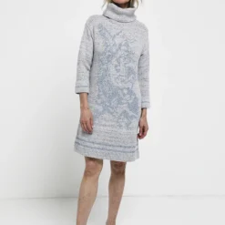 Robe En Tricot Moucheté Motif Placé Jacquard - Gris -Promos Sublisca Magasin 001004669 001 V2 T4